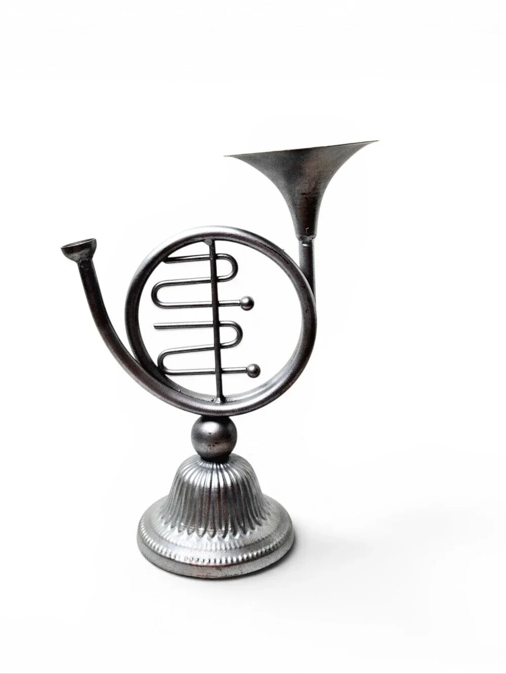 French Horn Candle Holder, Silver.